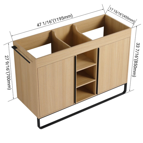 English Elm 48" Freestanding Bathroom Vanity Cabinet with 2 Soft-Close Doors, 3 Open Shelves, Towel Hanger, Boxes Designed for Organized Storage W999P376885