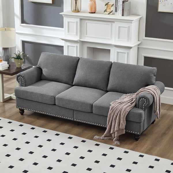 English Elm Modern Classic Living Room 2+3 Seater Sofa Set with Nailhead Trim, Removable Covers, Coil Springs, Hidden Storage Grey W1097S00174