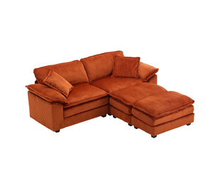 English Elm Corduroy Plush 2-Seat Sofa with 2 Back Cushions, Toss Pillows & Ottomans — Deep Seat Comfort Orange W2363S00066