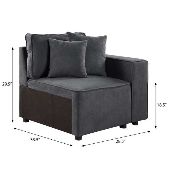 English Elm Grey Right Facing Loose Back Sofa Accent Chair with Tight Seat, Two Throw Pillows, Modern Comfort Blend B062P186461