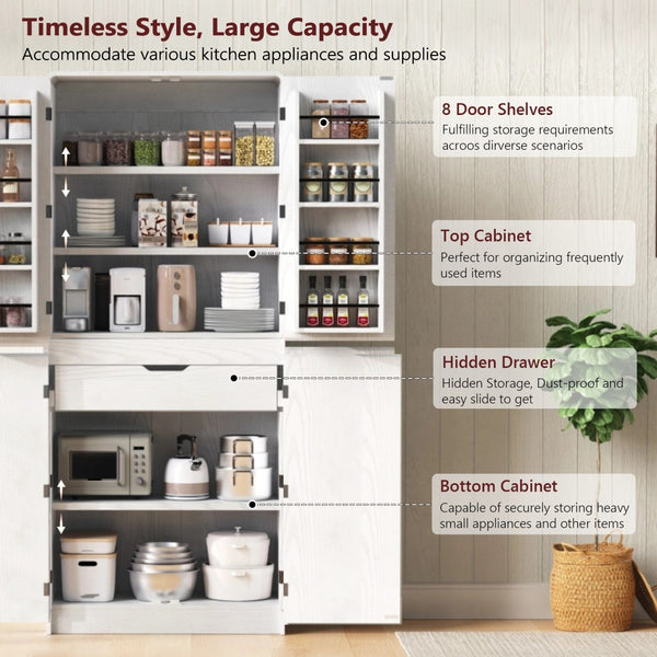 English Elm K&k Farmhouse Pantry Cabinet 72 Inch Tall Mdf Cupboard with Adjustable Shelves White N707S000021W