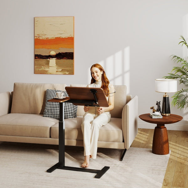 English Elm Mobile Rolling Overbed Laptop Desk with Tilting Panel Height Adjustable for Home or Hospital Brown+Black W3895P460668