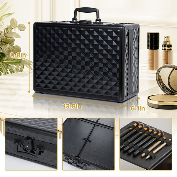 English Elm Portable Led Vanity Makeup Case Aluminum Travel Organizer with Mirror Lock Dividers W1550P163305