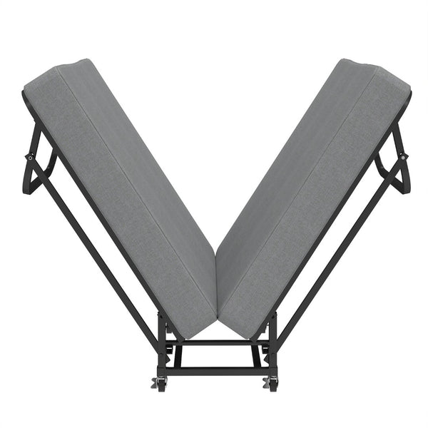 English Elm Portable Guest Folding Bed with Memory Foam and Linen Upholstery on Lockable Casters T3963P481971