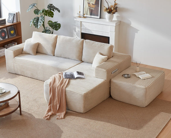 English Elm 104''cloud Modular U-shaped Sectional Plush Corduroy Deep Seat Sofa for Living Room W3975S00030