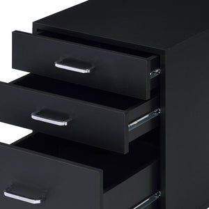 English Elm Tennos Black Chrome Finish Cabinet with 4-Tier Shelves, X-Frame, 3 Drawers & 5 Wheels for Modern Spaces B2726P277143