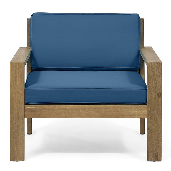 English Elm Christopher Knight Home® - SANTA Club Chair with Wire-Brushed Wood Finish and Water-Resistant Cushions, Slat Panel Design Brown+Teal 63663.00BRNF-L_63663.00TS-D