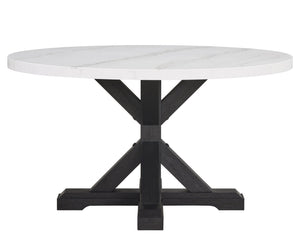 English Elm 1pc Round Faux Marble Dining Table 54" Glossy Top on Black Tapered Legs Modern Centerpiece White 34 L x 34 W x 14 H B011S00988