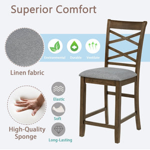 English Elm Dining Counter Chairs Set of 4 Walnut X-back Linen Seat Kitchen Nook Seating W1998P338706