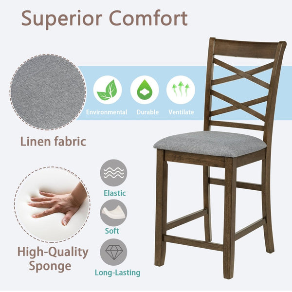 English Elm Dining Counter Chairs Set of 4 Walnut X-back Linen Seat Kitchen Nook Seating W1998P338706