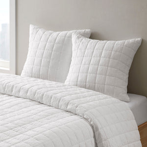 JLA Home N Natori - Quilt Super-Soft Crushed Microfiber Euro Sham with Over-Quilted Texture, Hidden Zipper Closure White NS11-3657