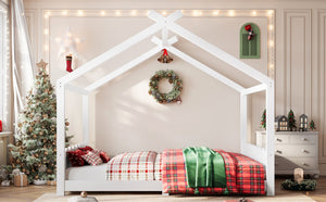English Elm Queen House Frame Floor Bed Solid Pine Montessori Low Profile Kids Bedroom Light White W1580P387847