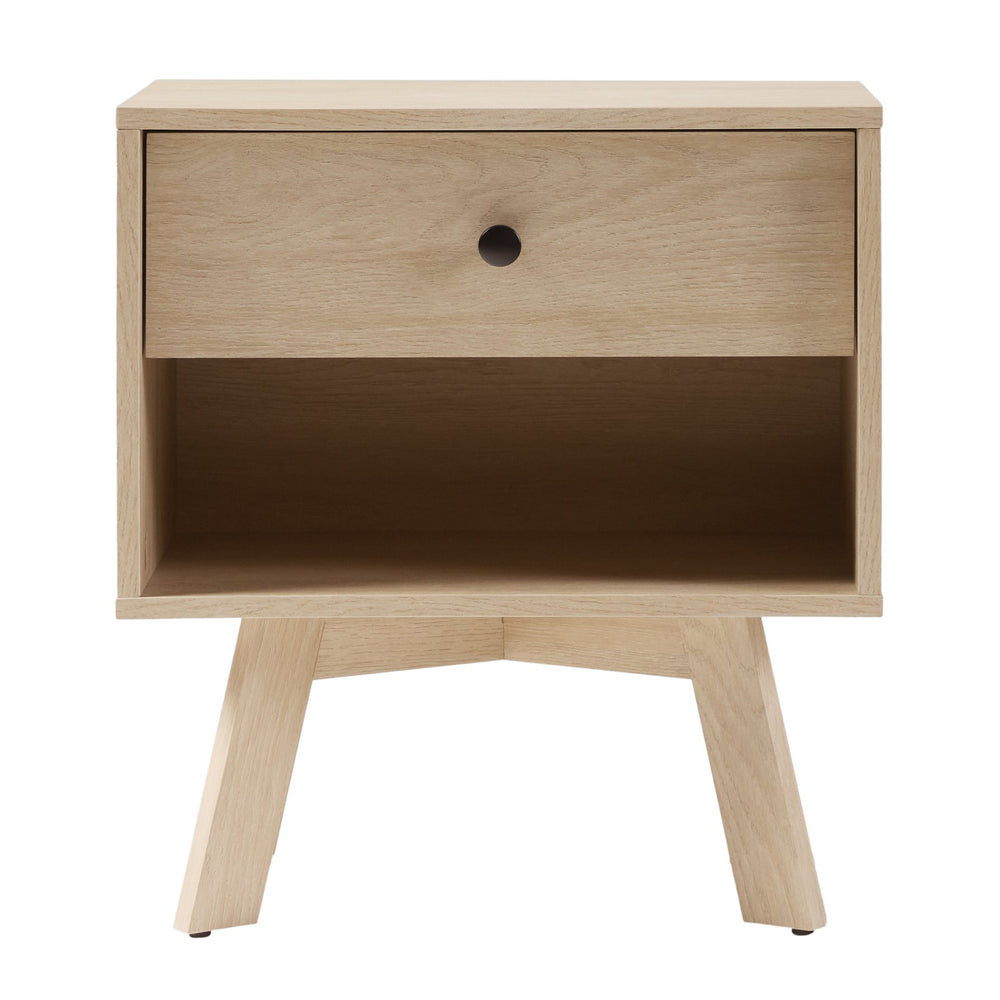 English Elm Walker Edison - Mid-Century minimalist 1-drawer nightstand with open cubby, warp-resistant MDF, sleek metal glides and hardware ideal for bedrooms Light Brown 23.25 L x 14.75 W x 6.68 H B185P168890