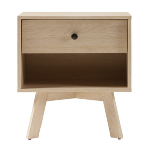 English Elm Walker Edison - Mid-Century minimalist 1-drawer nightstand with open cubby, warp-resistant MDF, sleek metal glides and hardware ideal for bedrooms Light Brown 23.25 L x 14.75 W x 6.68 H B185P168890