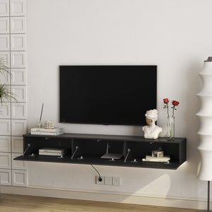 English Elm Floating 67" Wall TV Stand with 16-Color LEDs, Cable Management, 100lb Load, Modern Floating Shelf W1321P220184