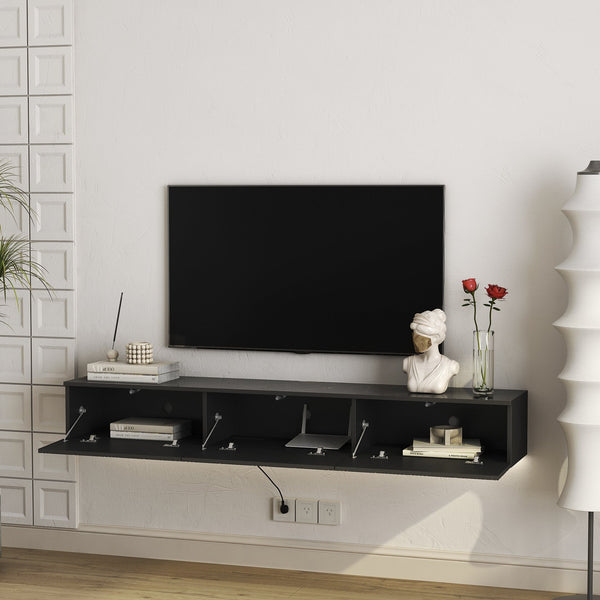 English Elm Floating 67" Wall TV Stand with 16-Color LEDs, Cable Management, 100lb Load, Modern Floating Shelf W1321P220184