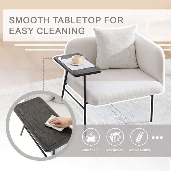 English Elm Leisure Linen Accent Chair with Built-in Side Table Pockets and Lumbar Pillow Modern Beige W395P453307