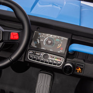 English Elm 24v Kids Ride on Dump Truck Two Seat Electric Utv with Tilting Bed and Remote Control Blue W1578P188521