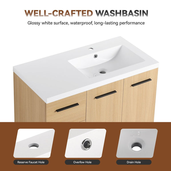 English Elm 36" Floating Bathroom Vanity Light Oak Modular Cabinet with Gel Coat Integrated Sink W3450S00104