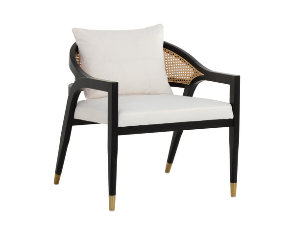 Sunpan Kirsten Lounge Chair - Coastal Elegance with Rattan Backrest & Matte Black Frame for Every Space Linoso Ivory