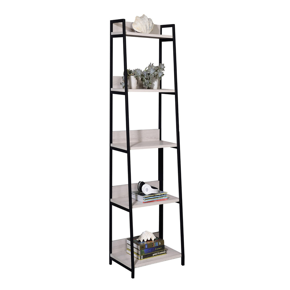 English Elm Natural 5-Tier Ladder Bookshelf in Natural and Black Finish — Industrial Open Shelves, Sturdy Metal Frame for Stylish Storage and Display B062P189124