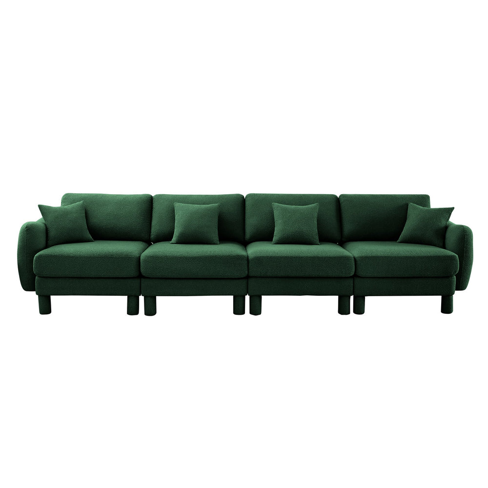 English Elm Boucle 4-Seater Sofa With Sculptural Shell Armrests & Soft Boucle Fabric In Elegant Green Color W3041S00311