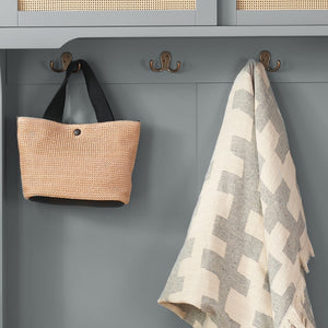 English Elm Clothes Hall Tree Storage Bench with Adjustable Shelves, Sliding Doors, Solid Poplar Feet & Shoe Bench Gray W2275P210041