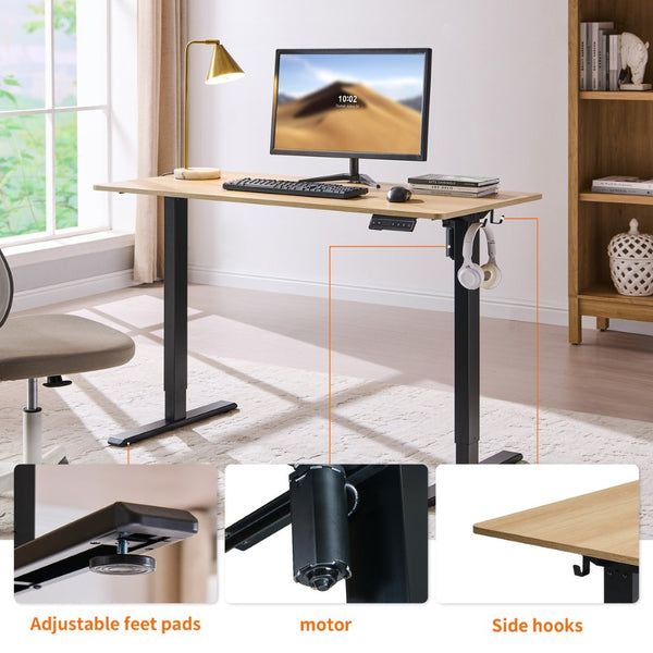 English Elm Electric Standing Desk Mahogany Steel Frame Sit Stand Home Office Workstation Amber+Graphite,Natural Wood W1769P415271
