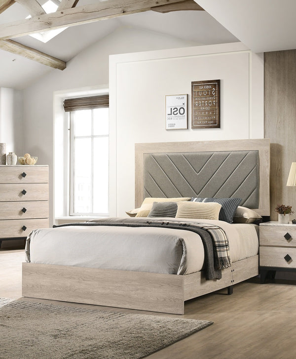 English Elm Contemporary Cream Queen Bed Frame With V-Design Headboard - Stylish Rubberwood Bedroom Furniture B011P236815