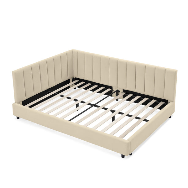 English Elm Full Size Upholstered Tufted Bed Frame - Stylish Velvet Sofa Bed With Armrests For Ultimate Comfort W487S00330