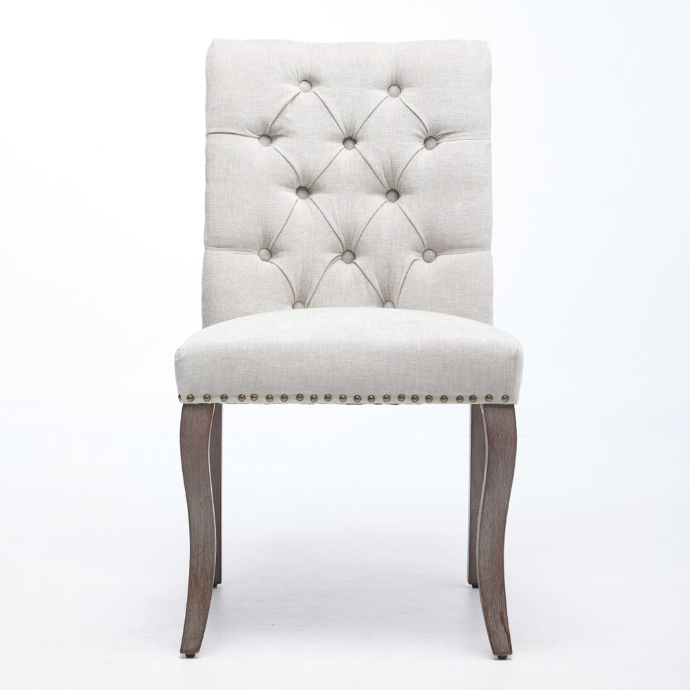 English Elm Upholstered Chenille Tufted Dining Chairs Set of 2 with Curved Wood Legs Club Style Beige W1143P457780