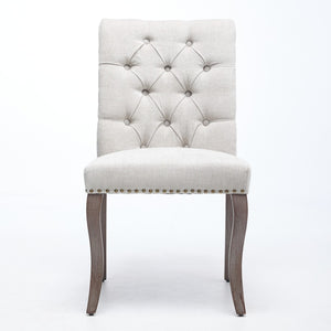 English Elm Upholstered Chenille Tufted Dining Chairs Set of 2 with Curved Wood Legs Club Style Beige W1143P457780