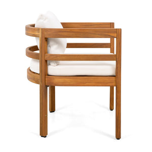 English Elm Outdoor Acacia Wood Armchairs with Teak Finish and Cushioned Seat Set of 2 N768P362954L
