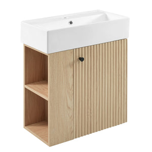 English Elm 21.6 Modern Floating Bathroom Vanity with Ceramic Basin, Wave Door, Rose Gold Handle, Space-Saving Wood N729P170390D