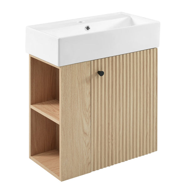 English Elm 21.6 Modern Floating Bathroom Vanity with Ceramic Basin, Wave Door, Rose Gold Handle, Space-Saving Wood N729P170390D