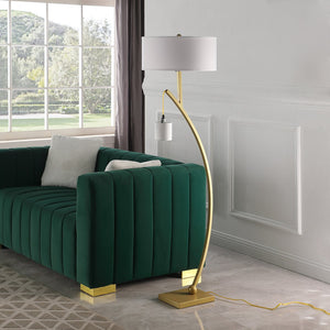 English Elm 59" Contemporary Dual Arc Floor Lamp with Hanging Pendant & Drum Shades, 3-Way Rotary Lighting Control Gold B072P222448