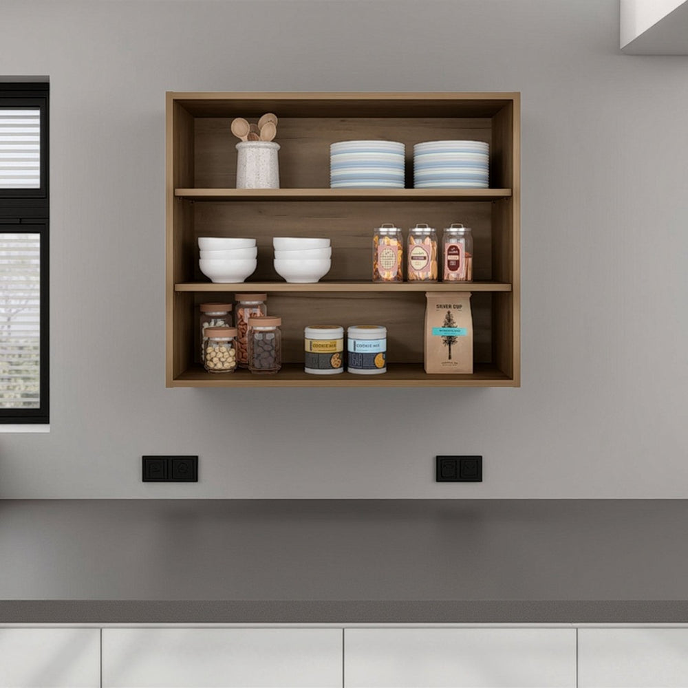 English Elm Natural Oak Wall Mounted Open Shelf Cabinet for Modern Kitchen or Pantry Storage B062P483756