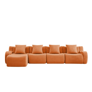 English Elm L-Shaped 4-Seat Modular Sofa In Soft Teddy Fabric – No Assembly, Ergonomic Design & Anti-Slip Base W714S01454
