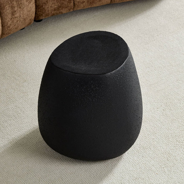 English Elm 19.29 Inch Fiberglass Stacked Stone Side Table Sculpted Organic Form for Living Room Black W2582P427033