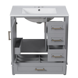 English Elm 30" Elegant Bathroom Vanity with Ceramic Sink, Soft-Close Door & 3 Drawers, Gold Handles, Durable Finish Gray N729P184479E