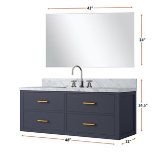 English Elm Blue Single-Sink Vanity Set With Carrara Marble Top, Frameless Mirror & Chrome Faucet For Stylish Bathrooms B2731S01992