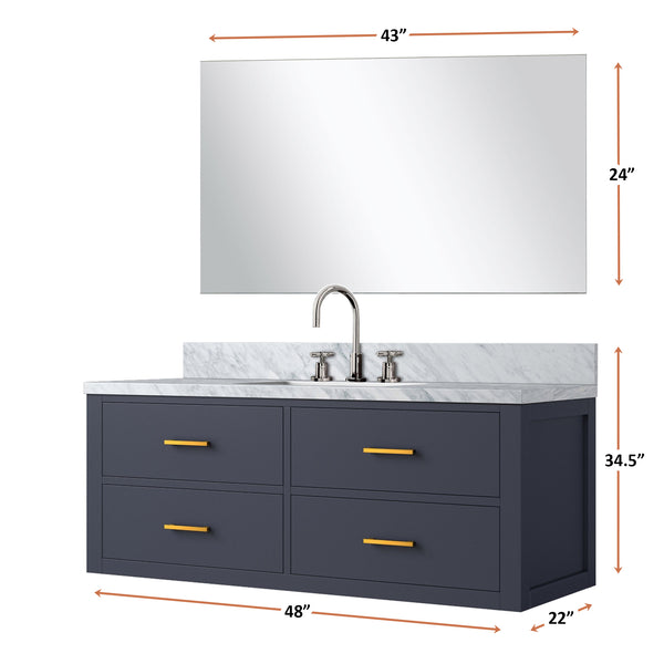 English Elm Blue Single-Sink Vanity Set With Carrara Marble Top, Frameless Mirror & Chrome Faucet For Stylish Bathrooms B2731S01992