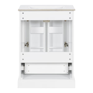 English Elm 24"Bathroom Modern Vanity with Ceramic Sink, Solid Wood Frame, Soft-Close Doors & Smart Storage System White N729P321378K