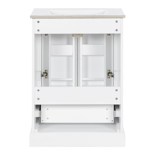 English Elm 24"Bathroom Modern Vanity with Ceramic Sink, Solid Wood Frame, Soft-Close Doors & Smart Storage System White N729P321378K