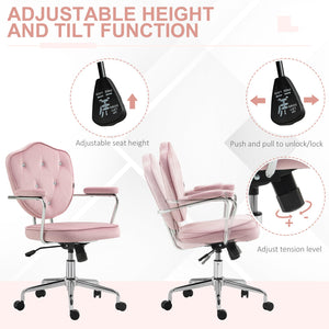 English Elm Homcom Glamorous Pink Velvet Swivel Office Chair With Rhinestone Accents For Stylish Comfort & Mobility W2225P250016