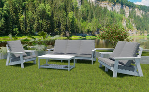 English Elm HIPS Loveseat with Cushions - Durable Weatherproof Outdoor Wood-Grain Sofa for Patio, Porch Comfort White W1209114906