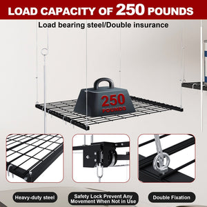 English Elm Overhead Garage Ceiling Rack All Steel Crank Down Platform 250 Lb Locking Hoist W2700P346225