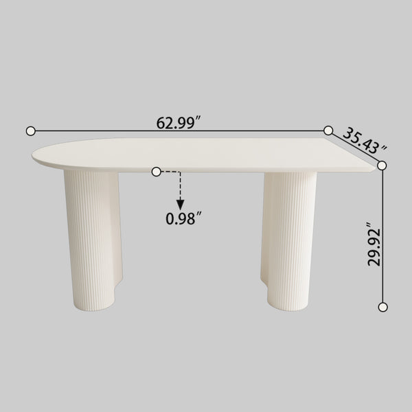English Elm 63 Modern Cream Mdf Dining Table Set With 6 Pu Armless Chairs - Stylish For Home & Kitchen Use W2189S00752