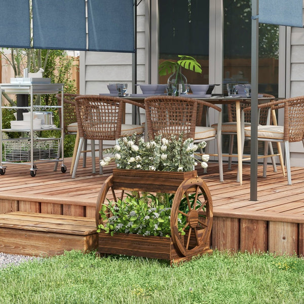 English Elm Outsunny 3 Tier Raised Garden Bed Wagon Wheel Fir Wood Planter for Herbs Veggies W2225P174413