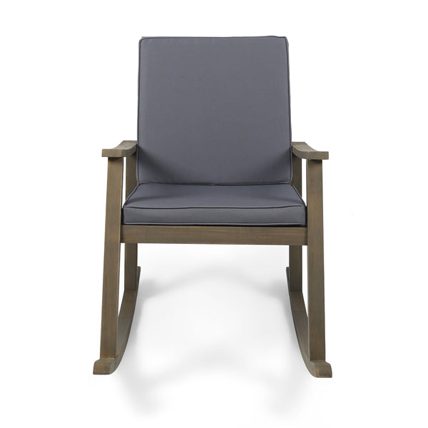 English Elm Christopher Knight Home® - CANDEL Rocking Chair with Acacia Wood Frame and Plush Cushioning — Coastal Comfort, Weather-Resistant Design DARK GREY 39 L x 28 W x 11.75 H N761P272646E